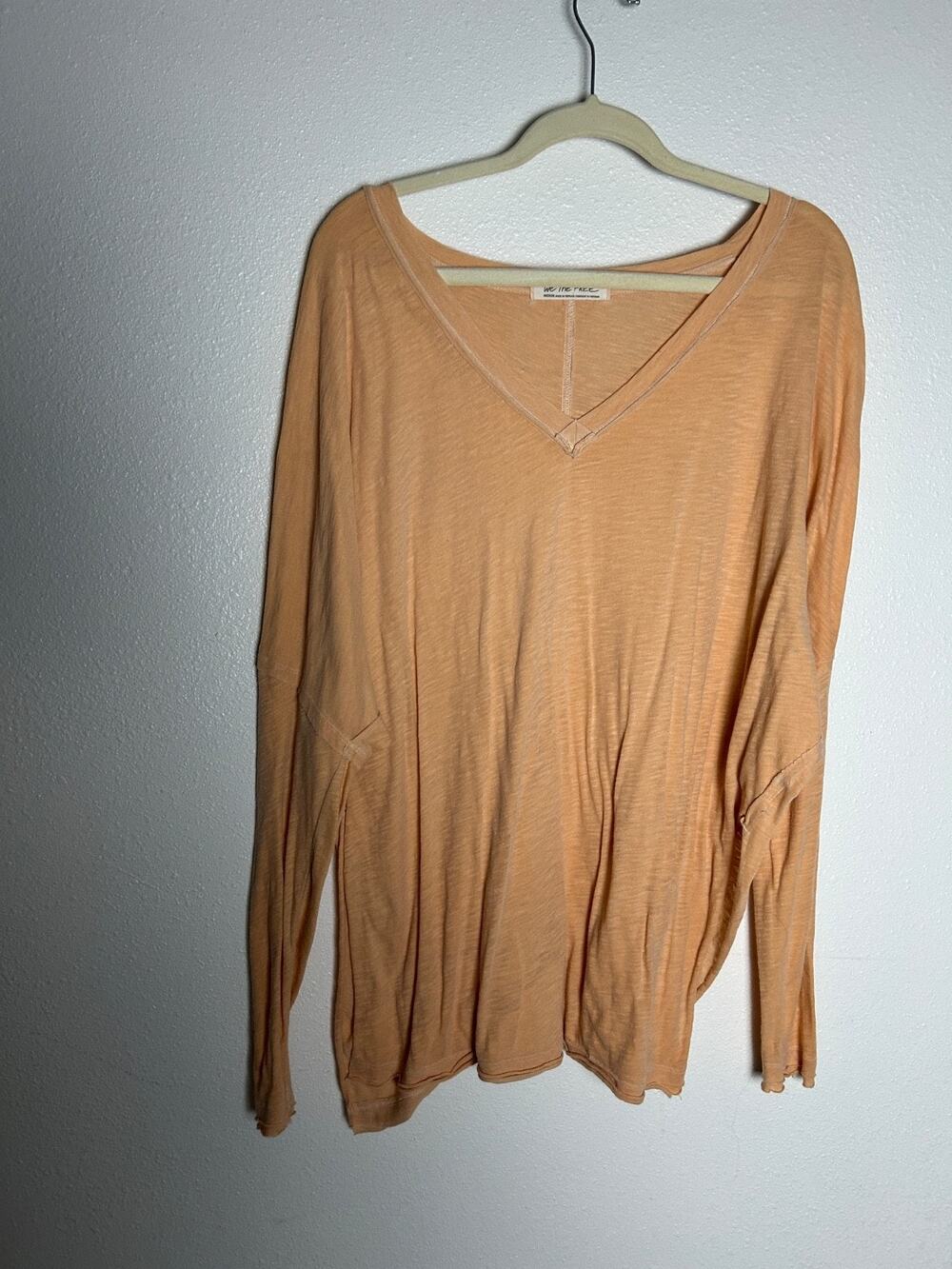 WE THE FREE Orange Athleisure Oversized Tunic Top Batwing Raw Edge Slouchy Sz M